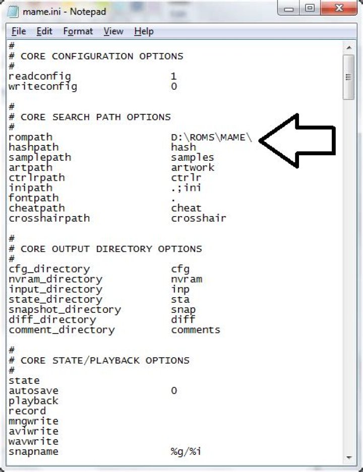 the mame.ini file path not used